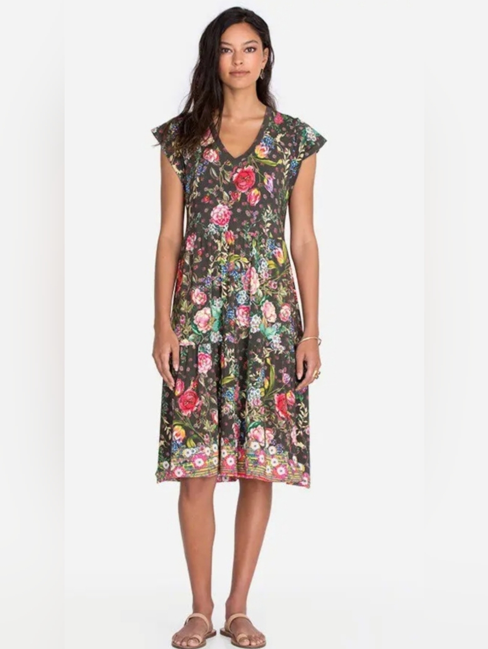 Johnny Was Naomi V-Neck Floral Bamboo Dress Size XS Boho